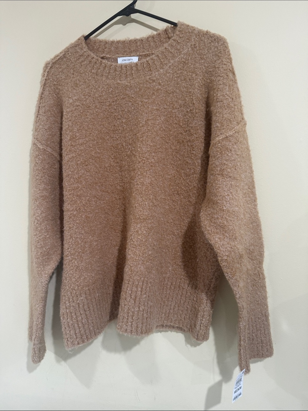 On 34th Sweater Brushed Crewneck Sweater in Camel Brown Size Medium-Oversized